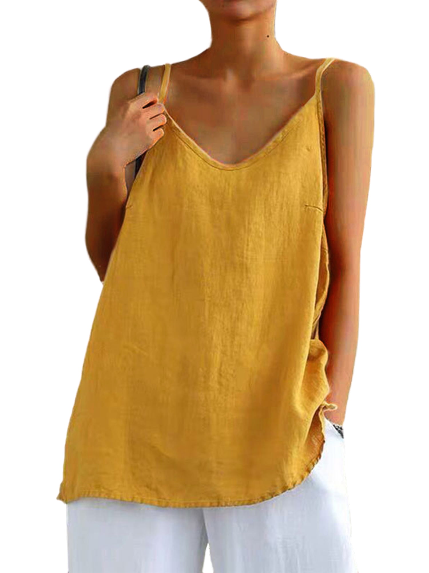 Onderbreking Wijzer Avondeten Glonme Ladies Vest Slip T Shirts Solid Color Tank Tops Party Sexy Blouse  Baggy Sleeveless Summer Top Yellow XL - Walmart.com