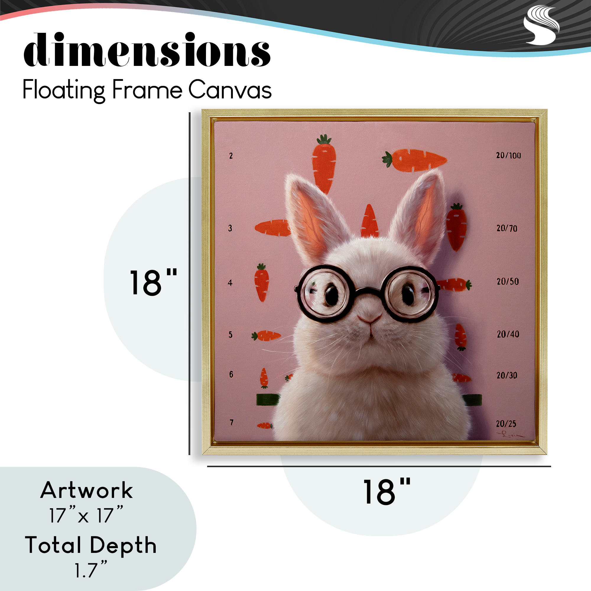 Bunny & Carrots Eye Exam Gold Framed Floater Canvas Wall Art, design by Lucia Heffernan