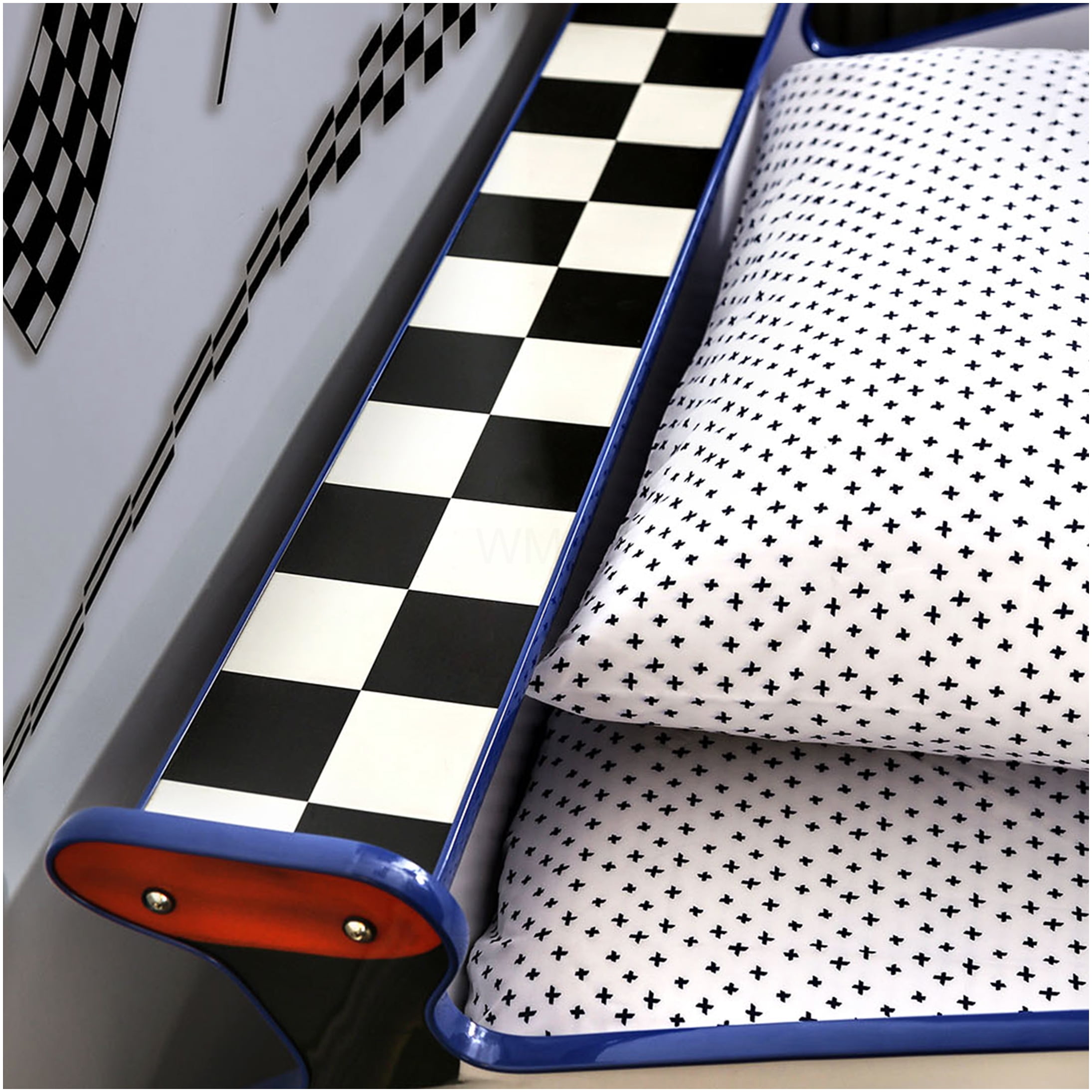 Modern Police Car Twin Bed with LED Lights, High Gloss Metal Frame for Enhanced Stability