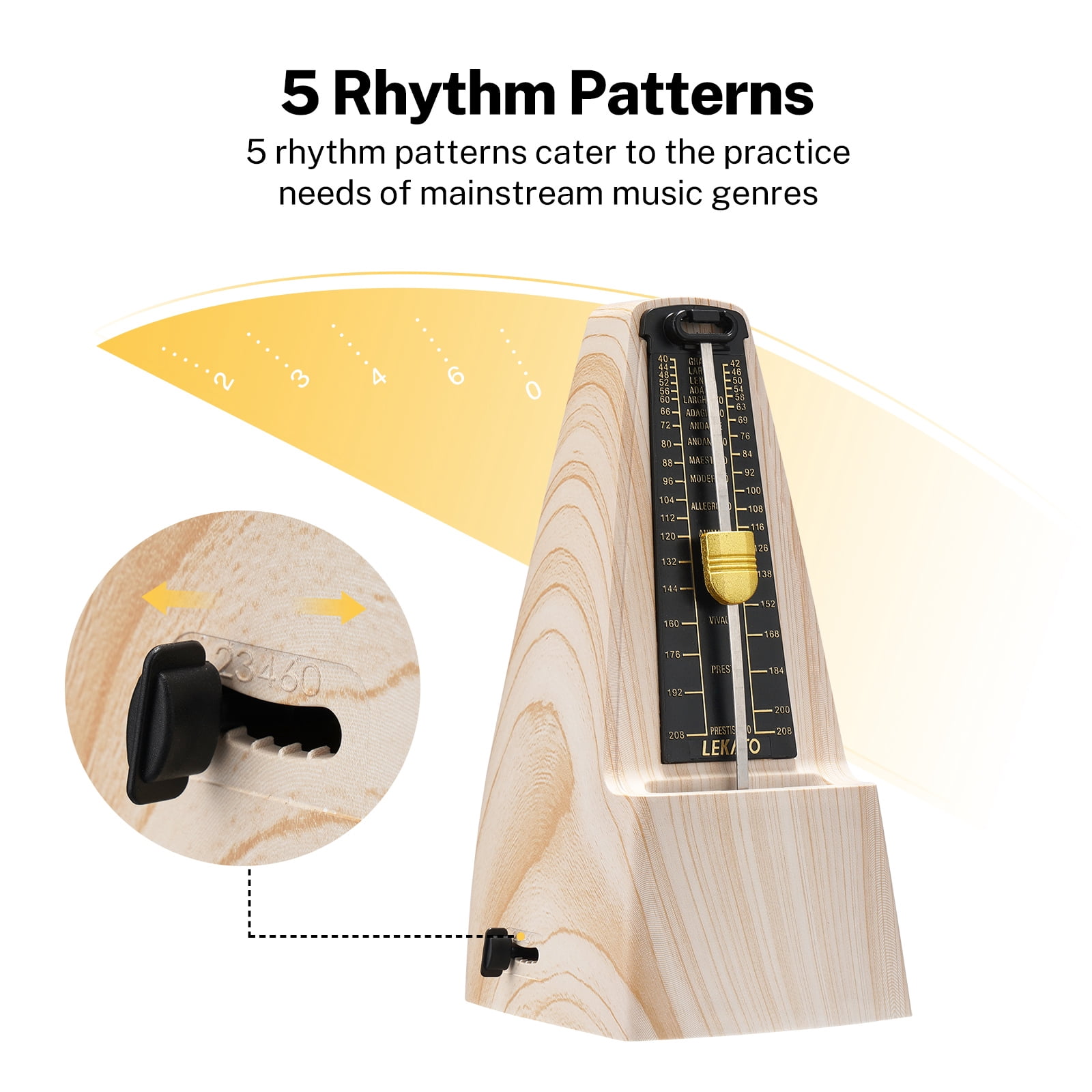 LEKATO Mechanical Metronome Universal Metronome for Piano Guitar Ukulele Violin with Loud Sound Accurate Track Beat Tempo for Beginner