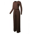 thumbnail image 2 of A2Y Women's Long Sleeve Wide Leg Elastic Waist Back Key Hole Long Pants Jumpsuit Americano 1XL, 2 of 5