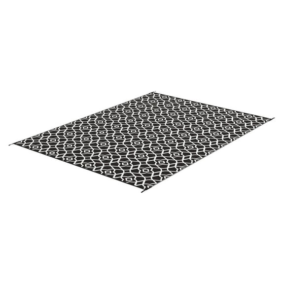 Outdoor Rug 9x12 Reversible, RV Camping Rug, Black & White Clover Patio Rug, Portable Camping Mat