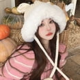 thumbnail image 3 of Mosey Autumn Winter Women Beanie Hat Cute Ears Fixing Rope Solid Color Ear Protection Windproof Korean Style Fluffy Knitting Hat for Daily Wear, 3 of 8