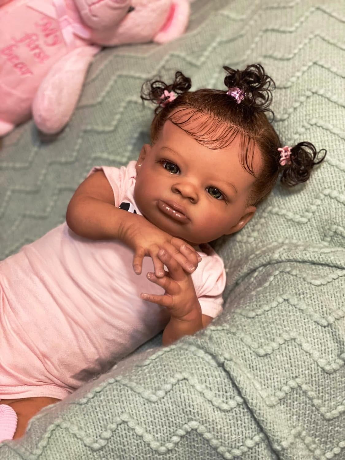 Realistic Black Reborn Baby Dolls, 20 Inch Dark Brown  African American Newborn Baby Doll, Lifelike Weighted Soft Body, Gift for Kids Age 3+