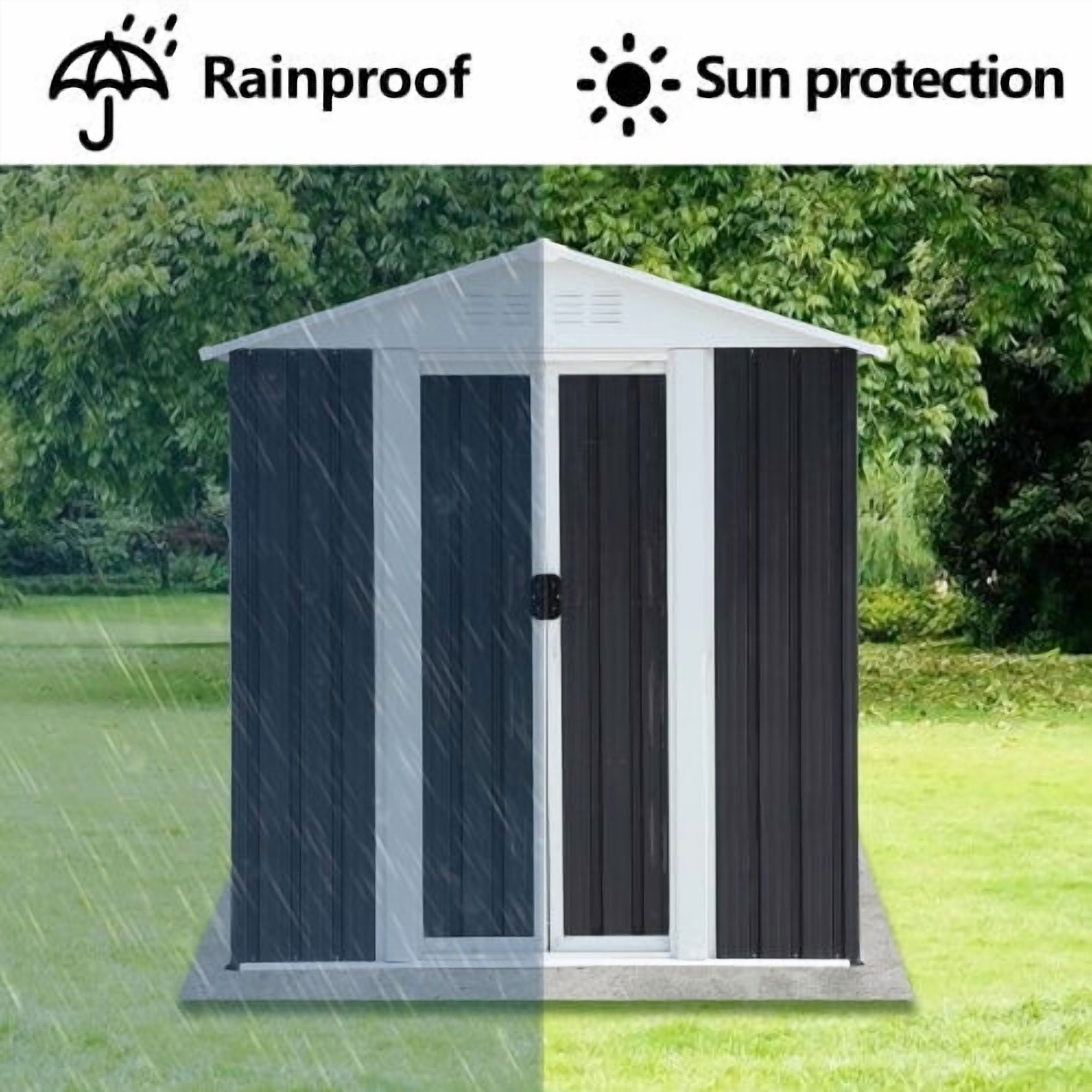 Outdoor Storage Shed 5X3 Feet Dark Grey Outdoor Storage Shed With Aluminum Alloy Frame With Base,Small Storage Shed