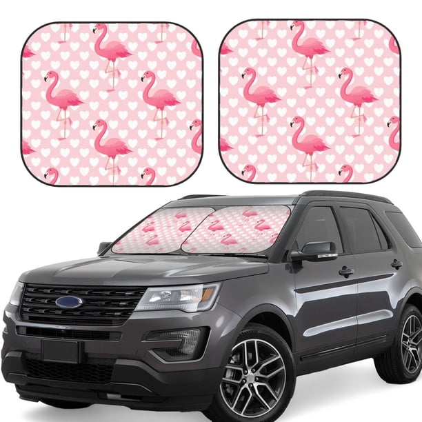 Balery Cute Flamingo with Heart Parasol para parabrisas de coche de 2 piezas | Parasol plegable para parabrisas delantero de coche para la mayoría de sedanes-Large
