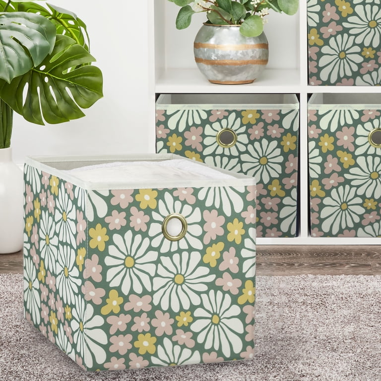 Mainstays Collapsible Fabric Cube Storage Bin, Groovy Floral