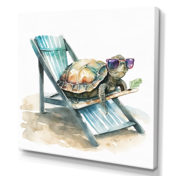 Designart Turtle Laying On A Beach Chair With Sunglasses II Canvas Wall Art