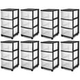 thumbnail image 1 of Sterilite 3-Drawer Plastic Rolling Storage Cart, Clear/Black Frame (8-Pack), 1 of 10