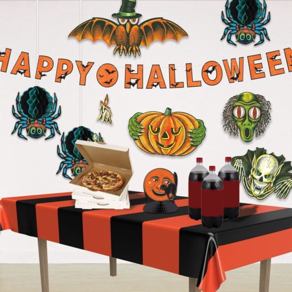 Beistle Striped-Pattern Halloween Disposable Tablecloth - 108" - Orange and Black - Pack of 12