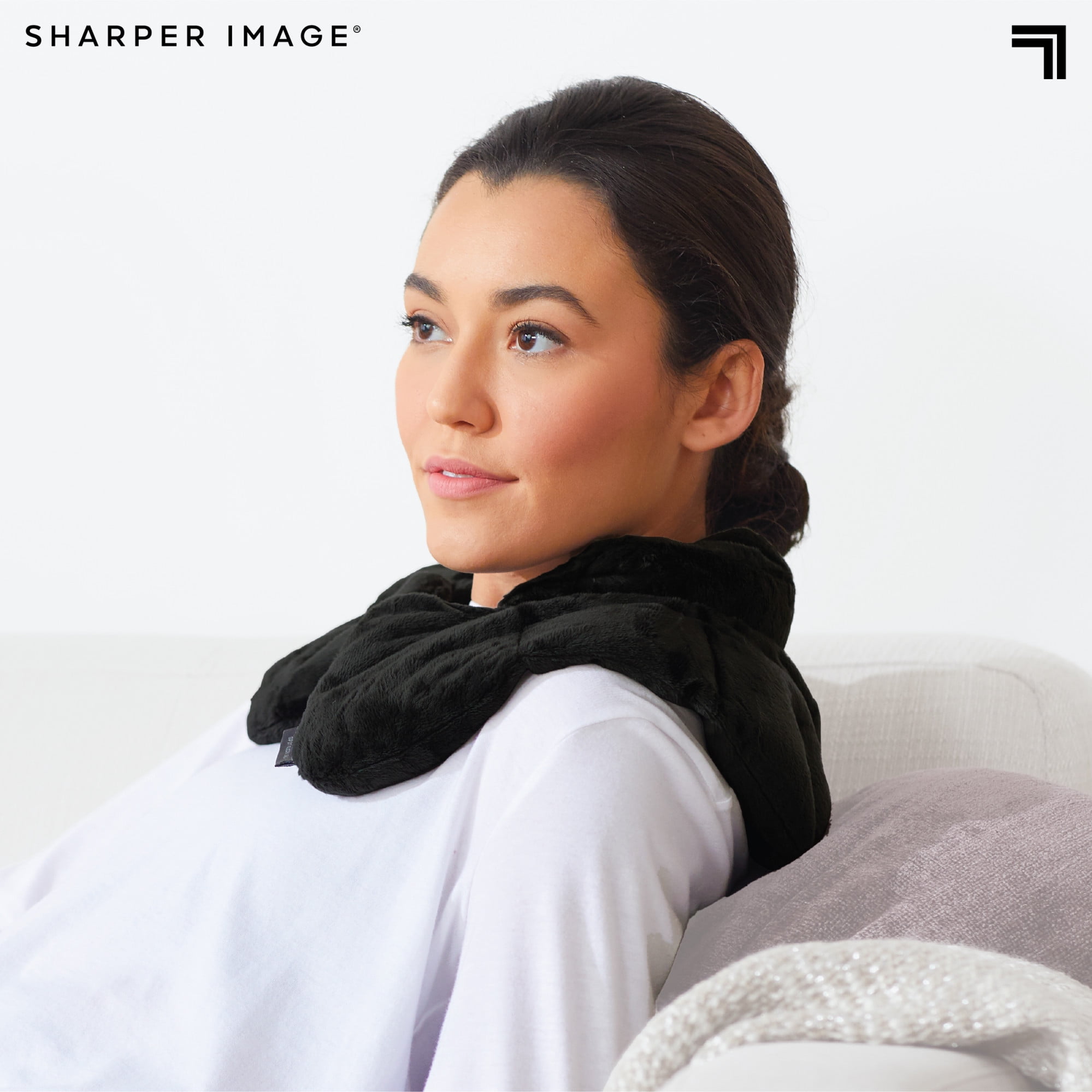 Sharper Image® Hot & Cold Herbal Aromatherapy Neck & Shoulder Plush Wrap Pad for Soothing Muscle Pain and Tension Relief Therapy, 100% Natural Lavender & Herb Spa Blend, Use in Microwave or Freezer