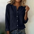 thumbnail image 3 of Babcutegg Womens Cotton Linen Shirts Crew Neck Loose Fit Sleeve Work Blouse Breathable Summer Spring Tee for Women Navy Size M, 3 of 10