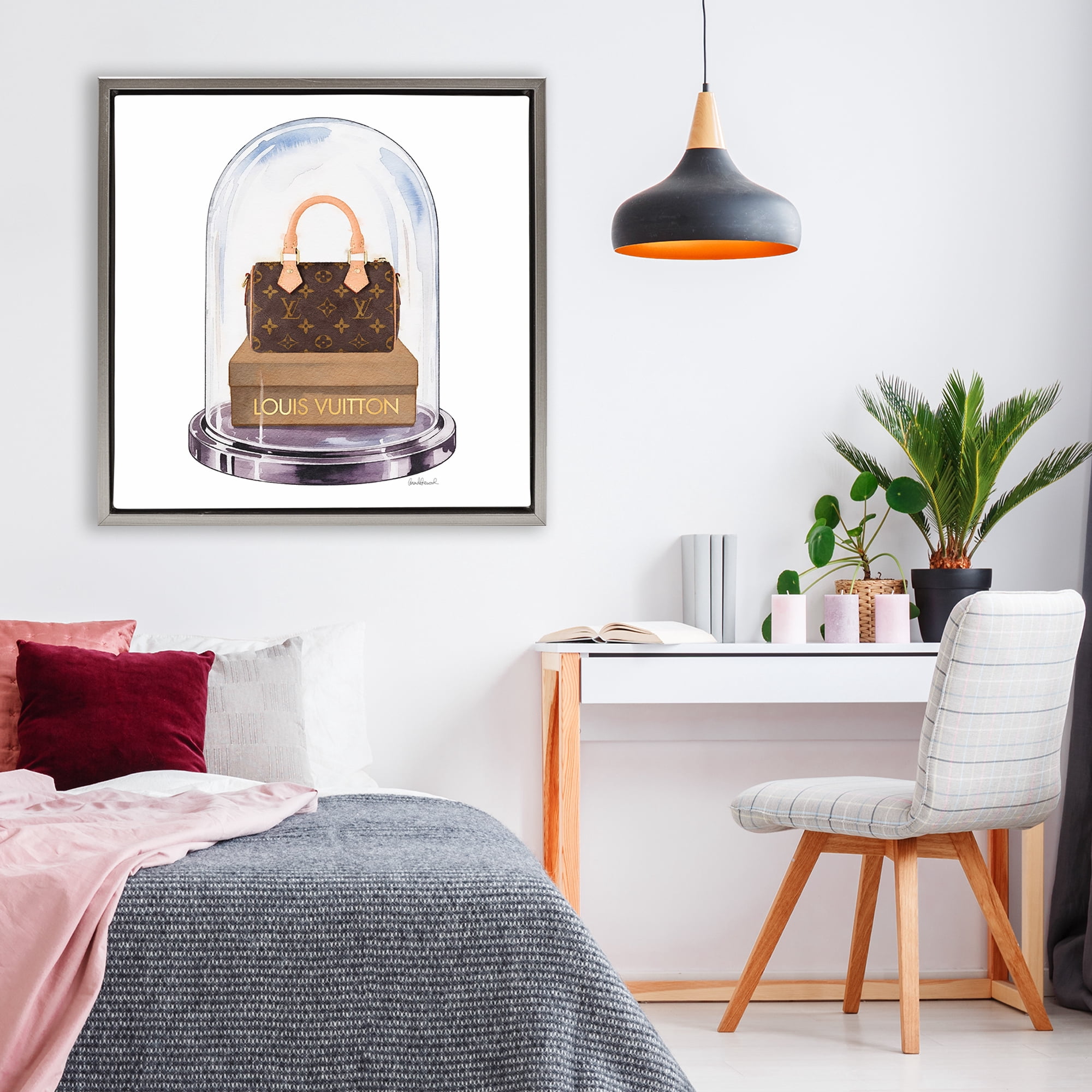 Stupell Industries Glam Purse Bell Jar Gray Framed Floater Canvas Wall Art, design by Amanda Greenwood