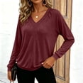 thumbnail image 5 of Qgtaibl V Neck Pullover Tops for Women Raglan Long Sleeve Solid Color Lounge Blouse Fall Loose Fit Stretchy Sweatshirts Wine XXL, 5 of 9