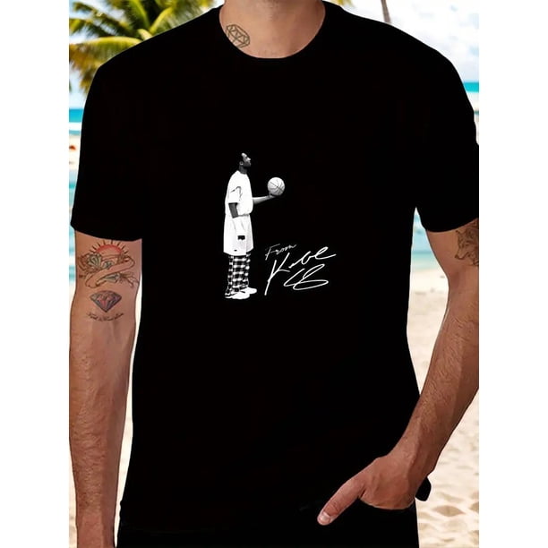 Kobe inspired Men'S Cotton T-shirt-Casual Crew Neck, Short Sleeve, Geometric Pattern, Machine Wash