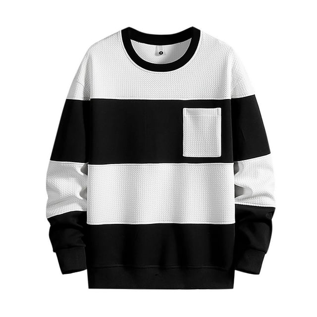 Sweat à Capuche Sans Capuche pour Hommes, Confort Quotidien et Style Décontracté avec Poche Colorée, Col Rond, Manches Longues