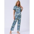 thumbnail image 2 of DARING DIVA Women's Silk Short Sleeves Floral Satin Pajama Sets M Blue Flowers, 2 of 7