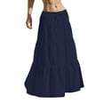 thumbnail image 6 of Womens Ruffle Maxi Skirts: Elastic Pleated Long Skirt-Summer Casual Boho Flowy Skirts with Drawstring Navy S, 6 of 7