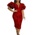 thumbnail image 3 of Feancey Women's Plus Size Sequin Dress Ruffle Short Sleeve V Neck Midi Dresses Dressy Elegant Bodycon Cocktail Dress for Women Trendy, 3 of 4