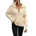 thumbnail image 2 of Baqcunre Sweaters For Women Knitted Turtleneck Solid Color Women'S Knitwear Zipper Sweater Women Cardigan For Women Fall Outfits For Women 2023 Beige L, 2 of 8
