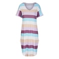 thumbnail image 5 of HTNBO Short Sleeve Casual Dresses for women Striped Print V Neck Purple Dress, 5 of 6