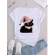 thumbnail image 3 of Chic Pink Hat Kitten Graphic Tee for Women - Casual Crew Neck Short Sleeve, Stretchy Polyester Blend, Machine Washable - Perfect Summer Top, 3 of 8