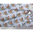 thumbnail image 2 of Soimoi Blue Cotton Voile Fabric Leaves,Floral & American Robin Bird Print Fabric by The Yard 56 Inch Wide, 2 of 3