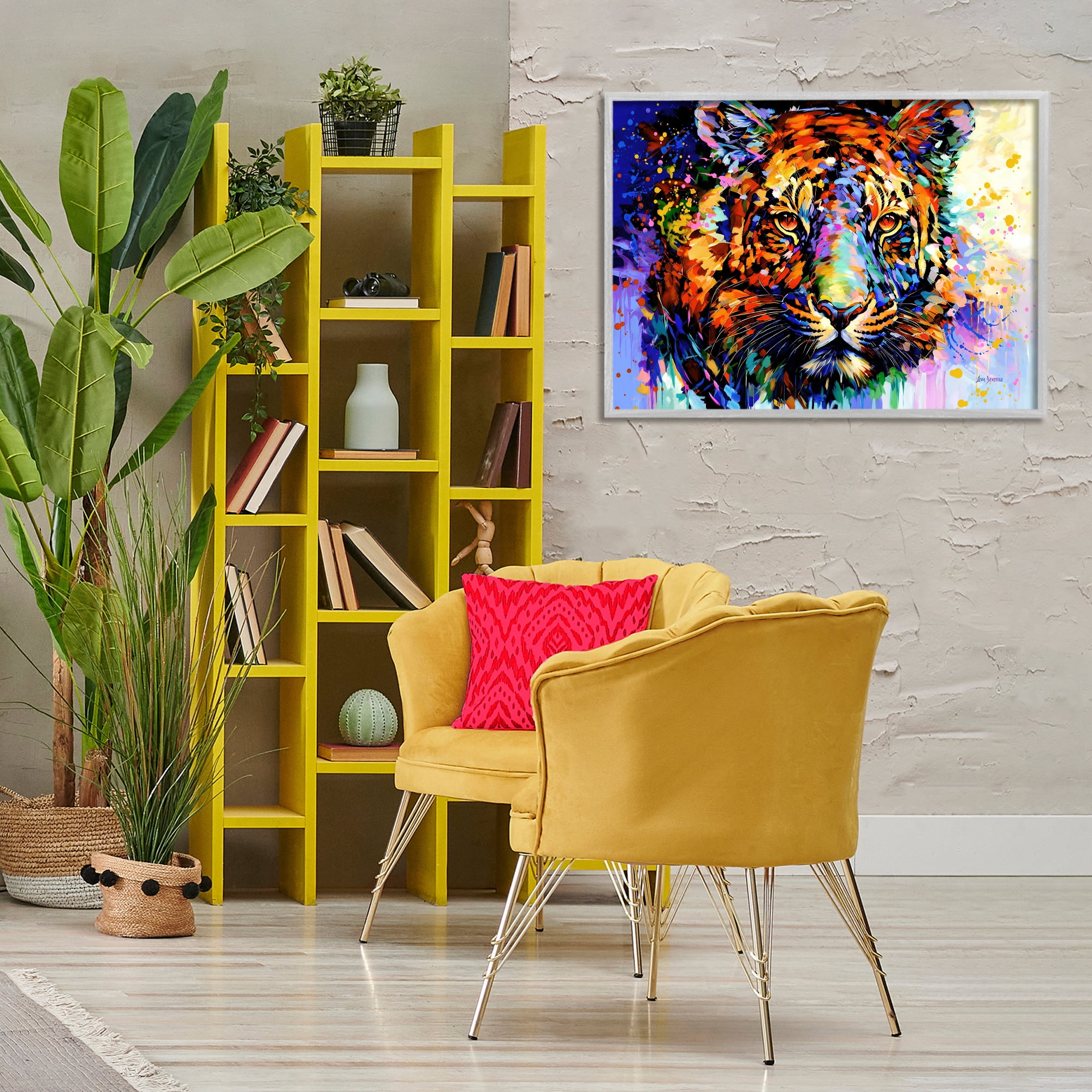 Stupell Industries Tiger's Wild Wonder Animals & Insects Painting Gray Framed Art Print Wall Art, 30 x 20