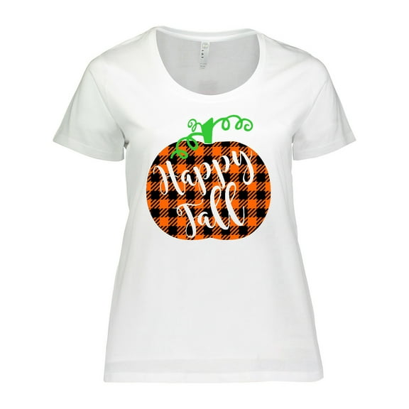 Inktastic Happy Fall Plaid Pumpkin Women's Plus Size T-Shirt