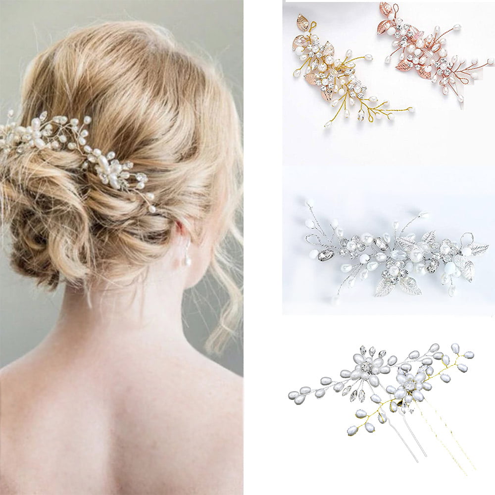 Women's Bridal Wedding Prom Silver Crystal Rhinestone Pearl Hair Pins Clips Grip 