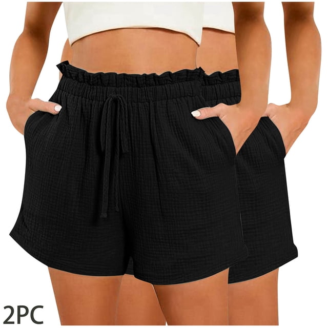 LOVZFMLL Short Décontracté pour Femmes, Confortable, Taille Élastique avec Poches, Noir TG