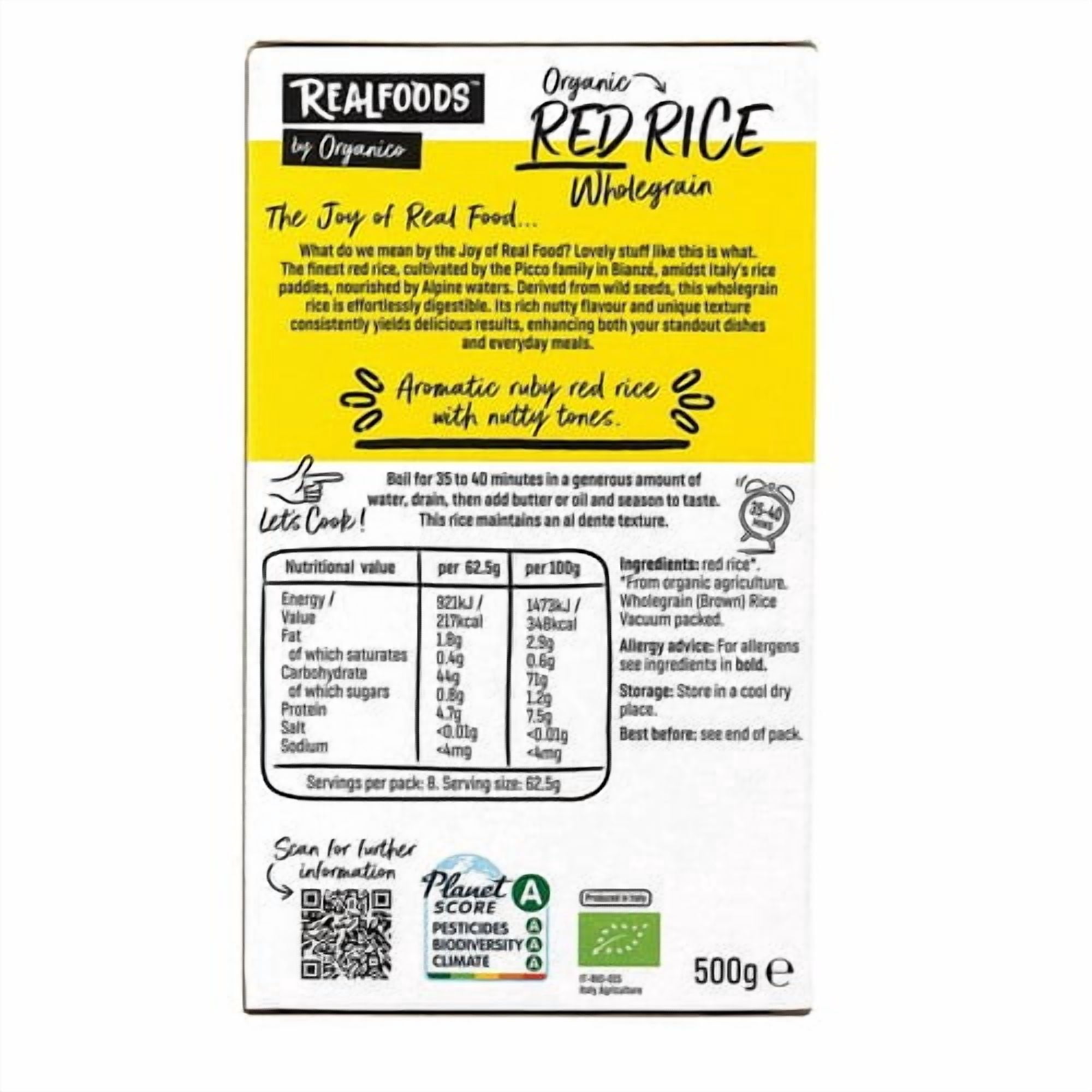 Realfoods Organic Red Wholegrain Rice 500g, British Import (Pack of 3)