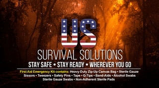 US Survival Solutions First Aid Kit  Emergency Kit for Camping, Hiking, Hunting, Backpacking, Travel, Vehicle | Scissors, Band Aids, Sterile Pads | Survival Gear for Outdoor Adventures & Sports
