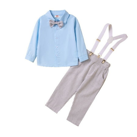 

Toddler Boys Outfits Striped Long Sleeve Blue Shirt Top Pants Tie Gentleman Kids Children Spring Summer Fashion Leisure Cute Sleepwear Streetwear Sets