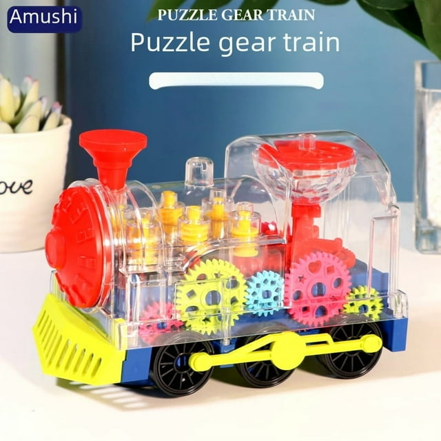 Kids' Electric Toy Train with Transparent Gears, Lights & Music - Universal Moving, Educational STEM Learning Toy for Toddlers 0-3 Years, Includes Screwdriver (R05 Model), Ideal for Hands-On Play &