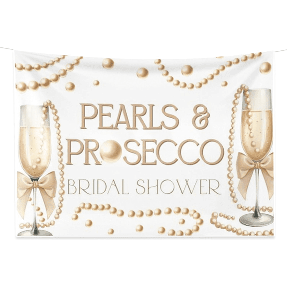 Bowknot & Champagne Wedding Backdrop Banner | Pearls & Prosecco Bridal Shower Decor for Engagement, Bachelorette & Proposal Parties