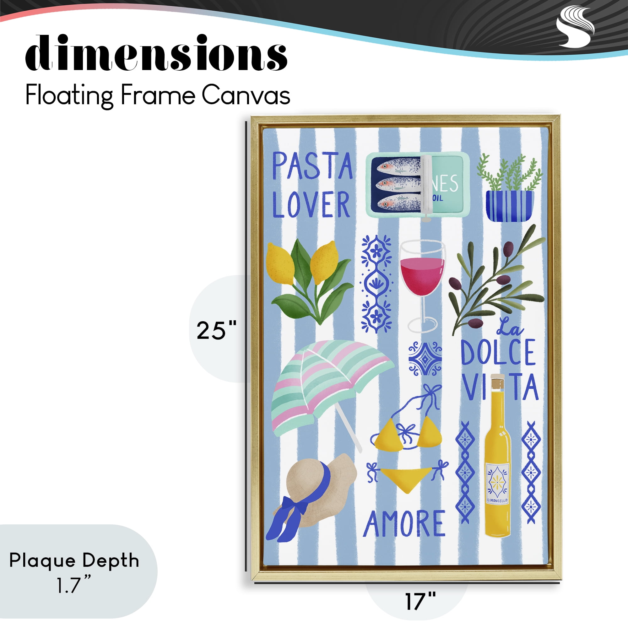 Stupell Industries Pasta Lover Mediterranean Gold Framed Floater Canvas Wall Art, design by Metka Hiti