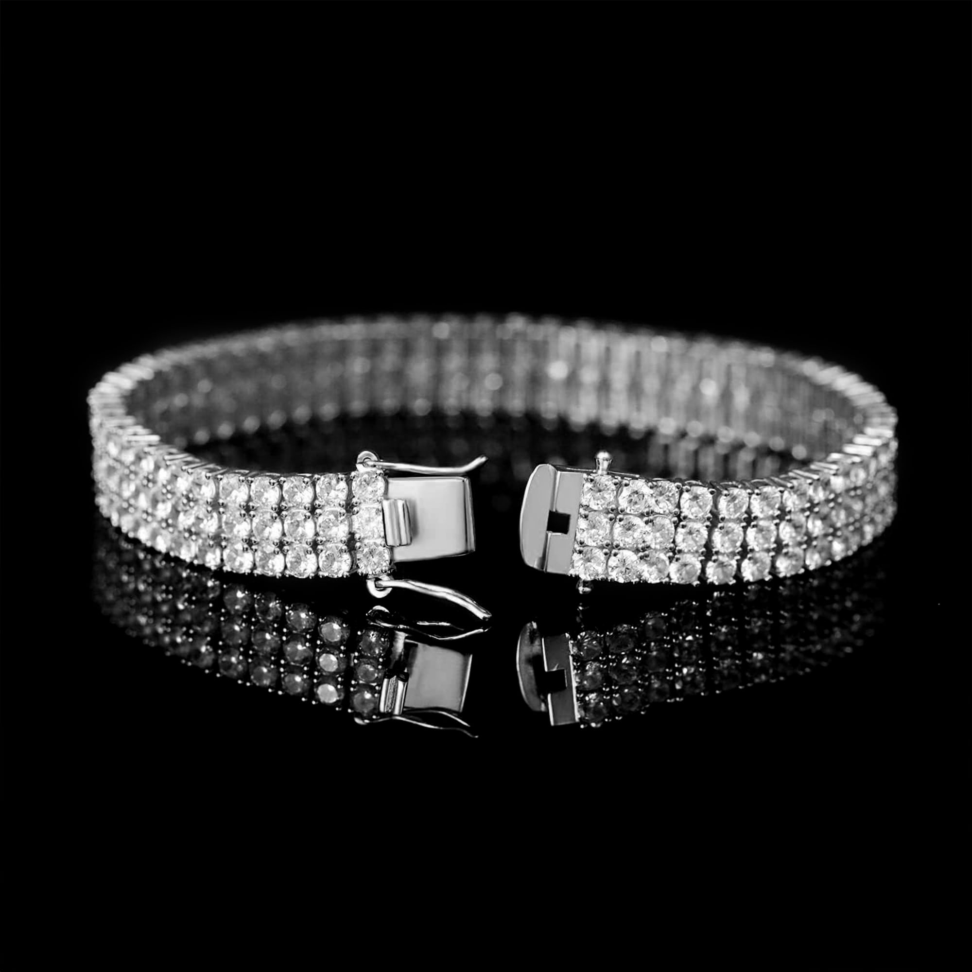 GEMSME Tennis Bracelets for Women Men 18K White Gold Plated 3 Row 3.0 mm Round Cubic Zirconia Tennis Bracelet Iced Out Hip Hop Bracelet 8.5 Inches