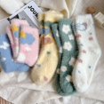 thumbnail image 3 of Women Ladies Flower Heart Pattern Soft Plush Keep Warm Mink Velvet Socks Sleeping Socks Winter Socks Middle Tube Sock WHITE, 3 of 7