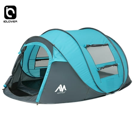 Automatic/Auto Camping Tents 3/4 Person/People Easy Up Instant Setup Ventilated,iClover [2 Door] [Mesh Window] Waterproof Pop Up Big Family Privacy Dome Tent Shelter for Backpacking Gift (Best Windows 8 Setup)