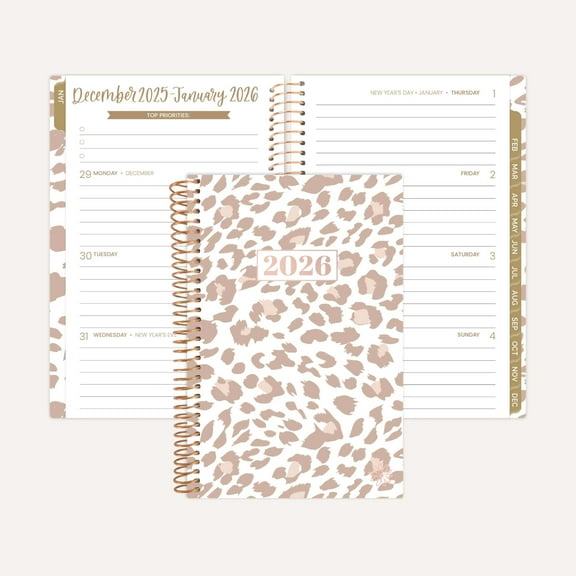 bloom daily planners 2026 Pocket Planner, 4" x 6", Mini Weekly & Monthly Agenda Organizer & Calendar Book, Tan Leopard