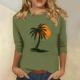 thumbnail image 2 of qolati Womens Tops 3/4 Sleeve Crewneck Cute Shirts Casual Palm Tree Print Trendy Blouses 2024 Summer Hawaiian Pullover Blouse, 2 of 4