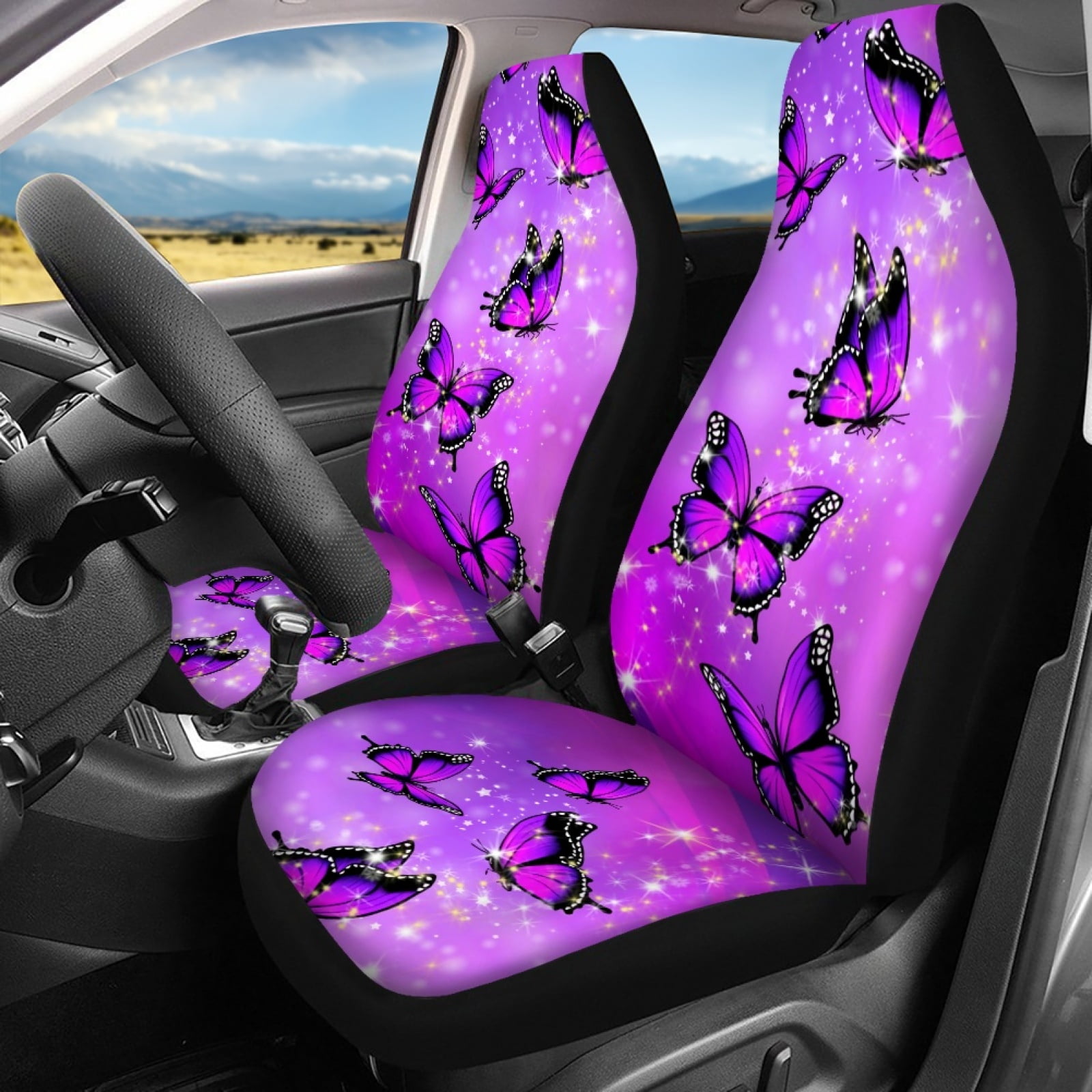 Bulopur Green Cactus Auto Accessories Interior Decor 4 Pcs, Desert Plant  Automobile Front Seat Covers with Matching Rear Split Bench Car Seat Cover