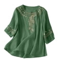 thumbnail image 5 of Ecqkame Two Piece Sets for Women Summer Casual Linen Top and Wide Leg Pants Lightweight Vacation Solid Color Outfit Set Army Green XL, 5 of 9