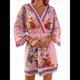thumbnail image 3 of Vestido Mini Informal con Cuello en V, Estampado Floral, Mangas Acampanadas y Cintura Elástica para Mujer. Rosa XL, 3 of 10