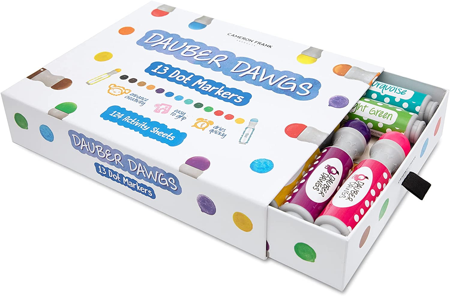 Cameron Frank Products Dot Markers for Toddlers 1-3 - Set of 8 Dauber Dawgs  Washable Dot Paints with 3 Activity Book PDFs