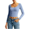 thumbnail image 2 of Ailaofu Women's Long Sleeve Square Neck Crop Tops, Ribbed Knit Slim Fitted Casual Basic Y2K Crop Top Tee Blouse Retro, 2 of 4