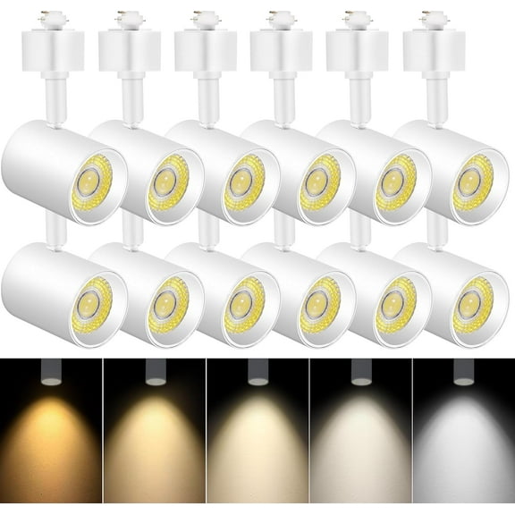 VANoopee 12 Pack 5-Color LED Track Lighting Heads H Type Track Light Heads Dimmable, 2000K 3000K 4000K 5000K 6000K Adjustable, Flicker Free CRI90 24° 10W 800lm, White