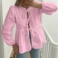 thumbnail image 7 of AherBiu Long Sleeve Shirts for Women Bow-Tie Open Front Ruffle Cute Tops Crewneck Fall Casual Blouse, 7 of 7