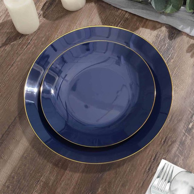 HLONK Lot de 10 Assiettes de Service Rondes Jetables en Plastique Martelé Transparent à Paillettes Dorées avec Rebord Doré - 13”